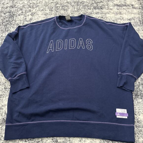 XL Adidas Womens Navy Blue w/ Purple Lining Sweatshirt Crewneck Sweater Oversize - Picture 1 of 11